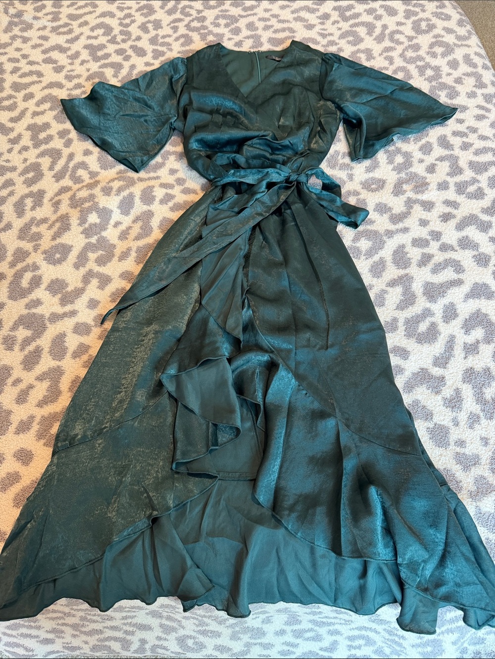 Lulu's Deep Teal Wrap Maxi Dress with Ruffle Hem